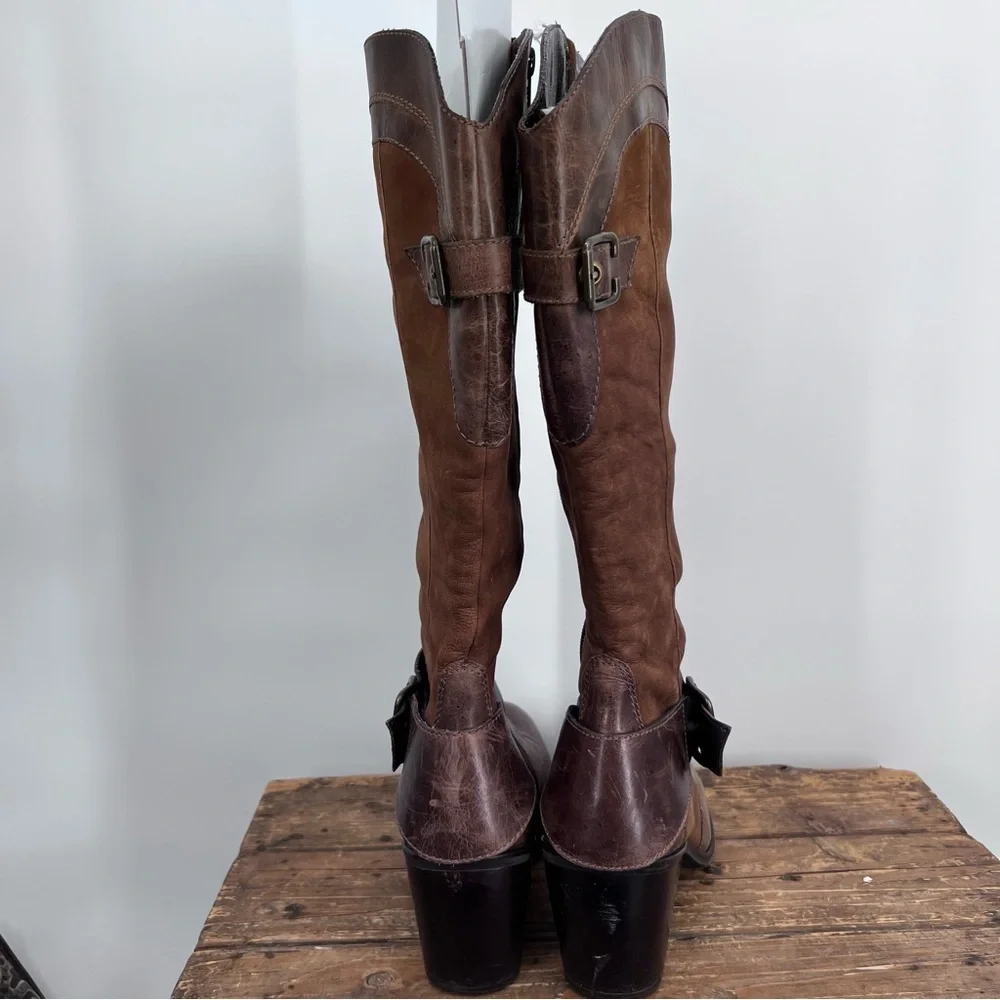 Matisse Brown Leather Chaps Knee High Buckle Boots - Picture 9 of 13
